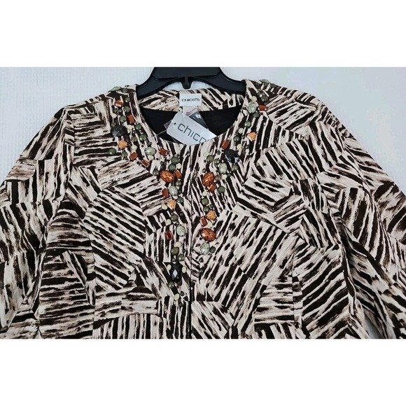 Chico’s ~Woman Size 1(M)~ Beige/Brown Blazer Fully Lined Jacket Beaded NWT. - Picture 6 of 9